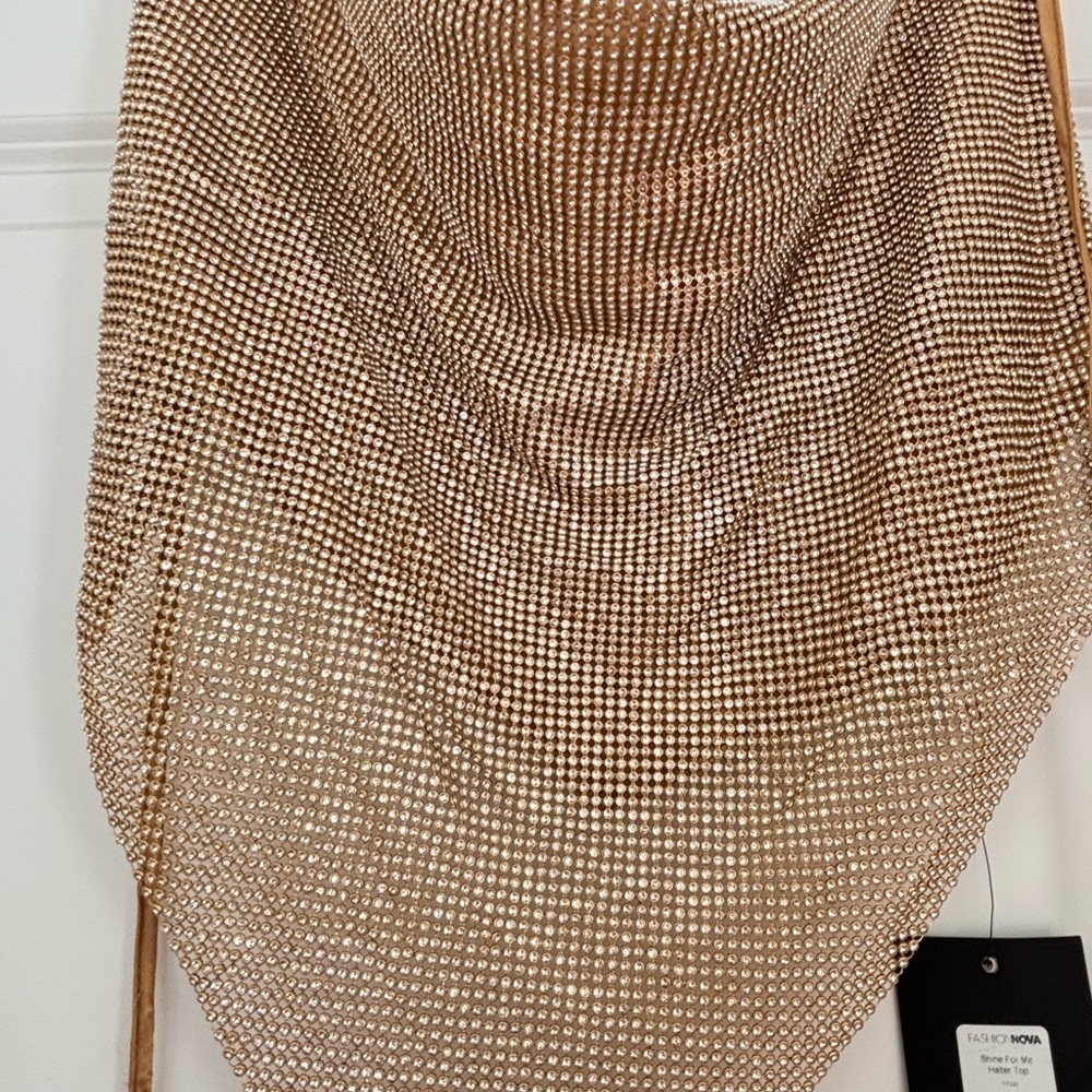 Fashion Nova Gold Rhinestone Mesh Top - Picture 10 of 14